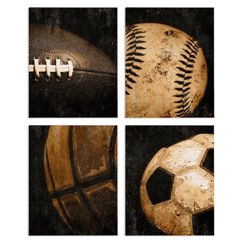 Stupell Distressed Vintage Sports Balls Canvas Wall Art Design By Kim Allen (Set of 4) - 16 x 20