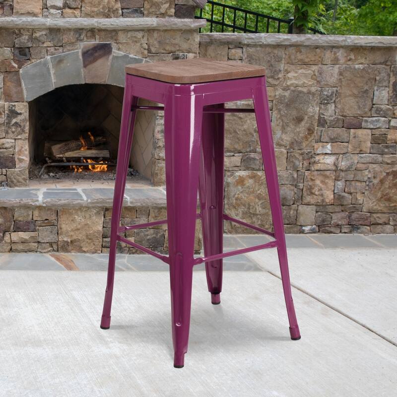 30" High Backless Barstool with Square Wood Seat - Purple
