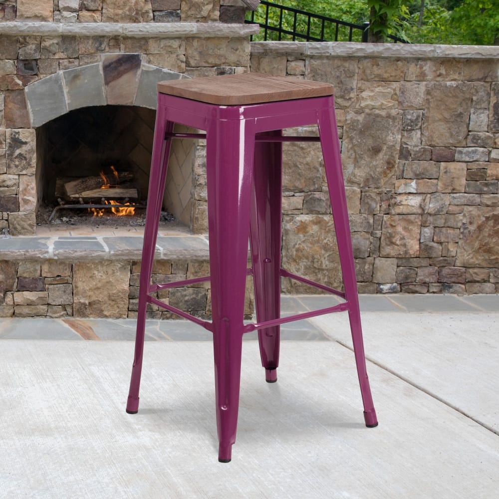 30" High Backless Barstool with Square Wood Seat
