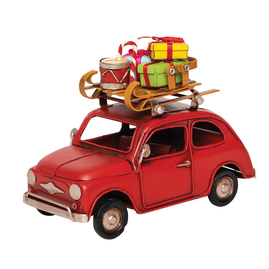 Red Car W/luggage Figurine