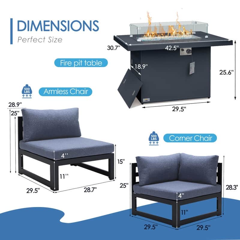 FINCATI Aluminum Outdoor Patio Furniture Conversation Sectional Sofa Set