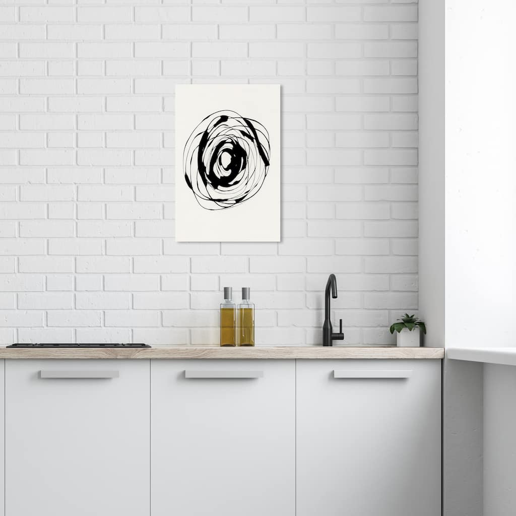 Wynwood Studio Canvas Abstract Round and Round Black and Antique White Modern & Contemporary Wall Art Canvas Print