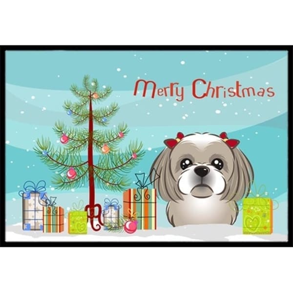 Carolines Treasures BB1622JMAT Christmas Tree & Gray Silver Shih Tzu Indoor or Outdoor Mat 24 x 36