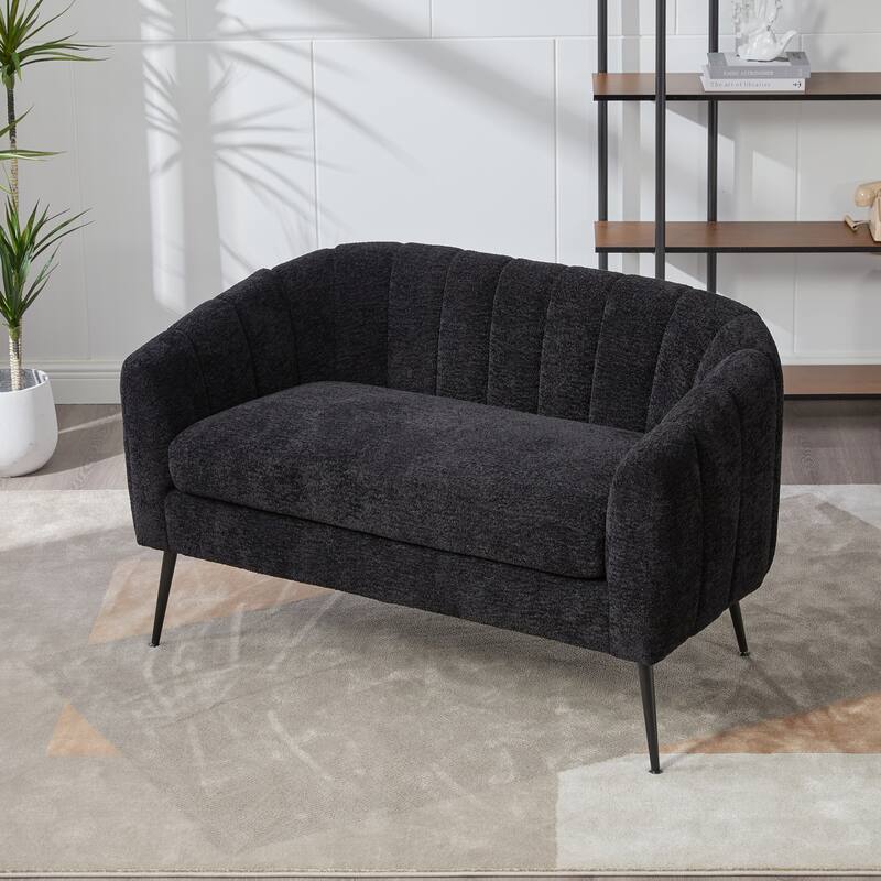 50.2"W Upholstered Mini Loveseat Accent Couch, Small Settee with Metal Legs, Channel Tufted 2-Seater Sofa