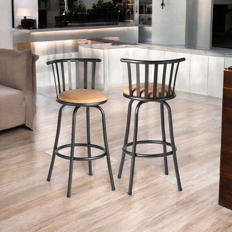 HomeRoots Set of Two Brown and Black Iron and Faux Leather Low Back Adjustable Height Swivel Bar Chairs - Adjustable - Brown - Set of 2