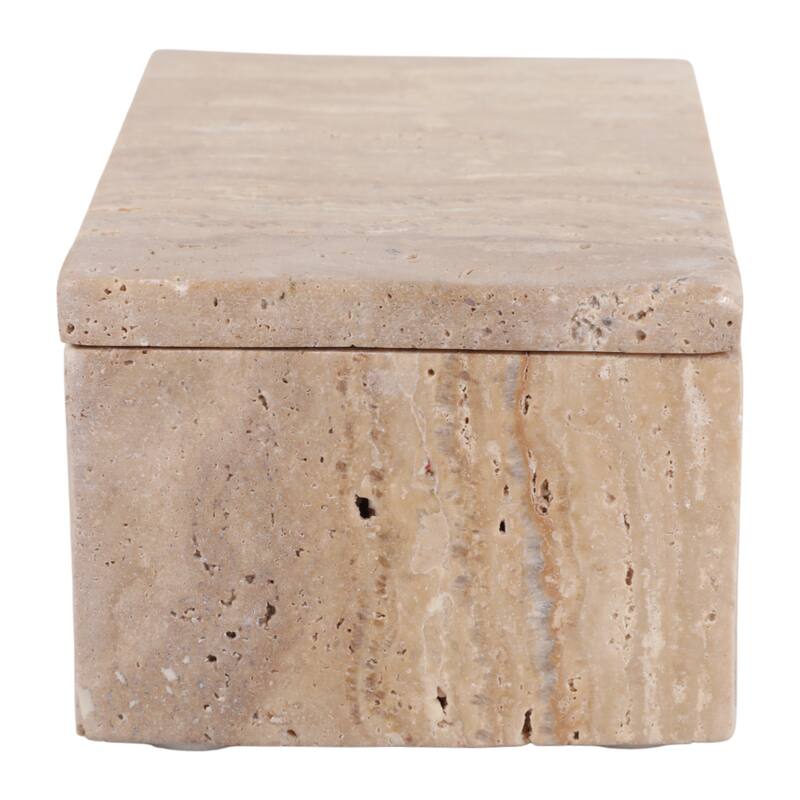 Travertine Decorative Box with Lid - Tan
