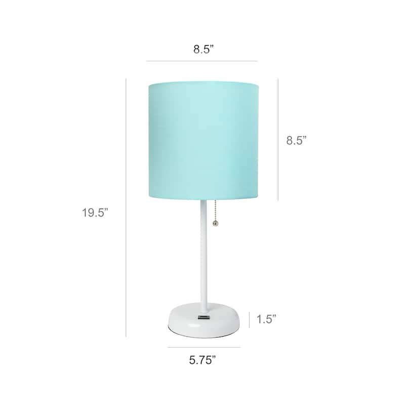 White Stick Lamp with USB charging port and Fabric Shade