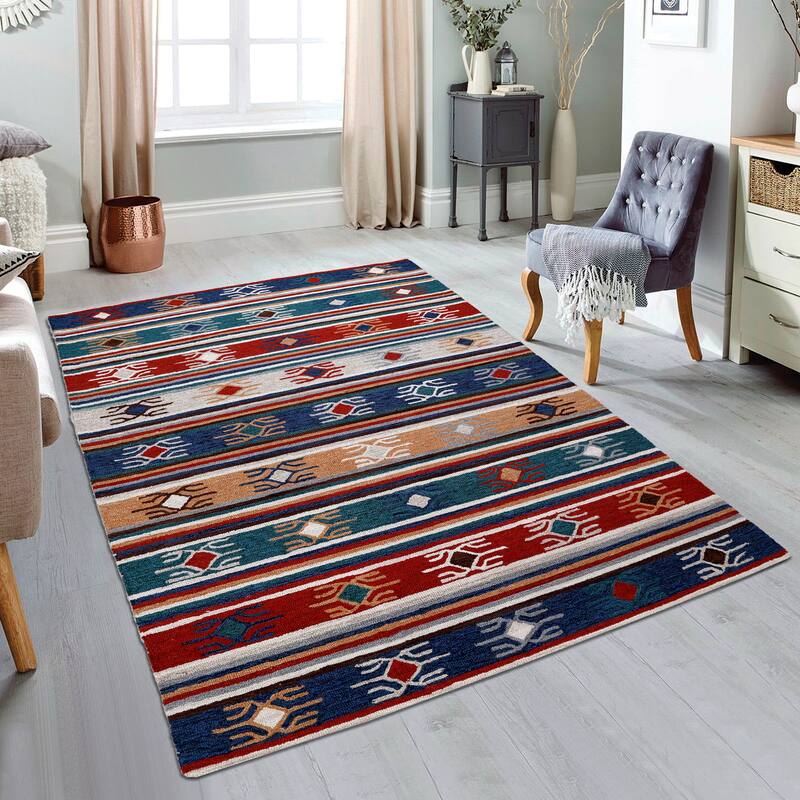 George Towne Living Southwest Tuscan Luxury Handmade Southwest Lodge Wool Area Rug - 9'x12' - Blue/Multi