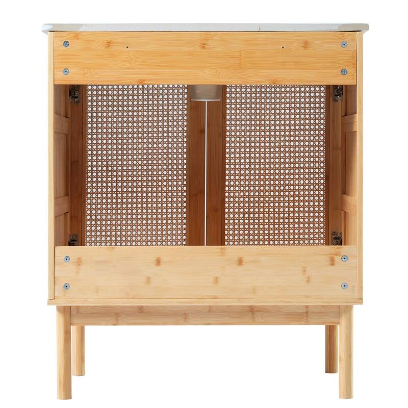30'' Bathroom Vanity with Ceramic Sink Combo, Freestanding Bathroom Storage Cabinet with 2 Rattan Soft Close Doors