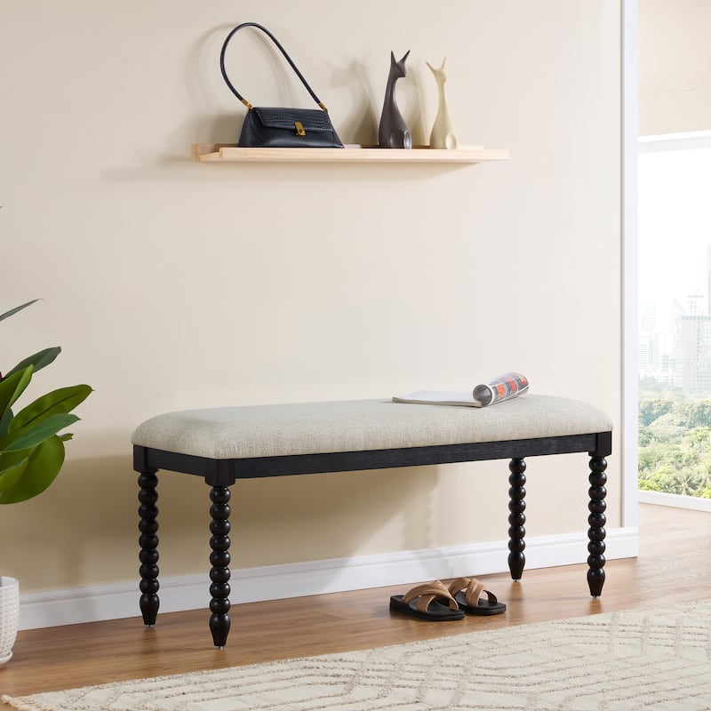 Chenille 48"L Spindle Legs Upholstered Bench