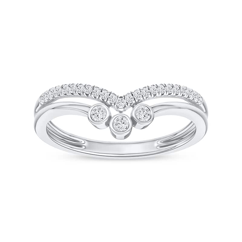 1/10ct TDW Diamond Contour Wedding Band in 10k Gold for Women - 8 - White