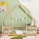 preview thumbnail 3 of 10, Natural Twin Size Pine House-Shaped Floor Bed with Roof & Guardrails