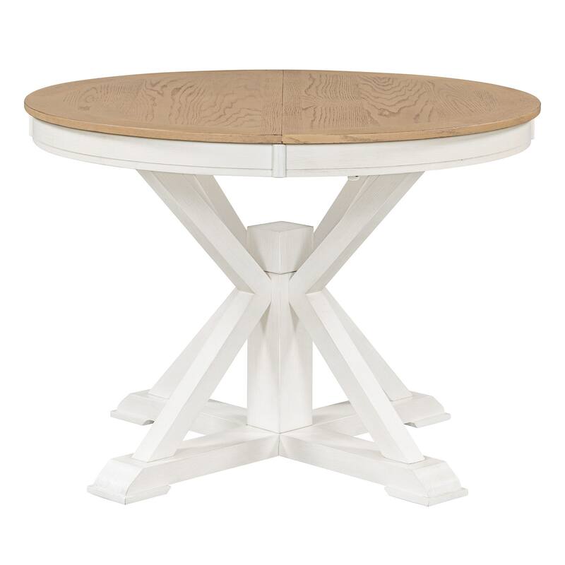 Functional Retro Extendable Solid Wood Dining Table with a 12" Leaf