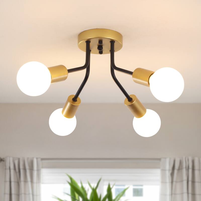 Modern 4-Light Semi Flush Mount Ceiling Light for Dining Room Bedroom Hallway Entryway - Black+Spray Gold