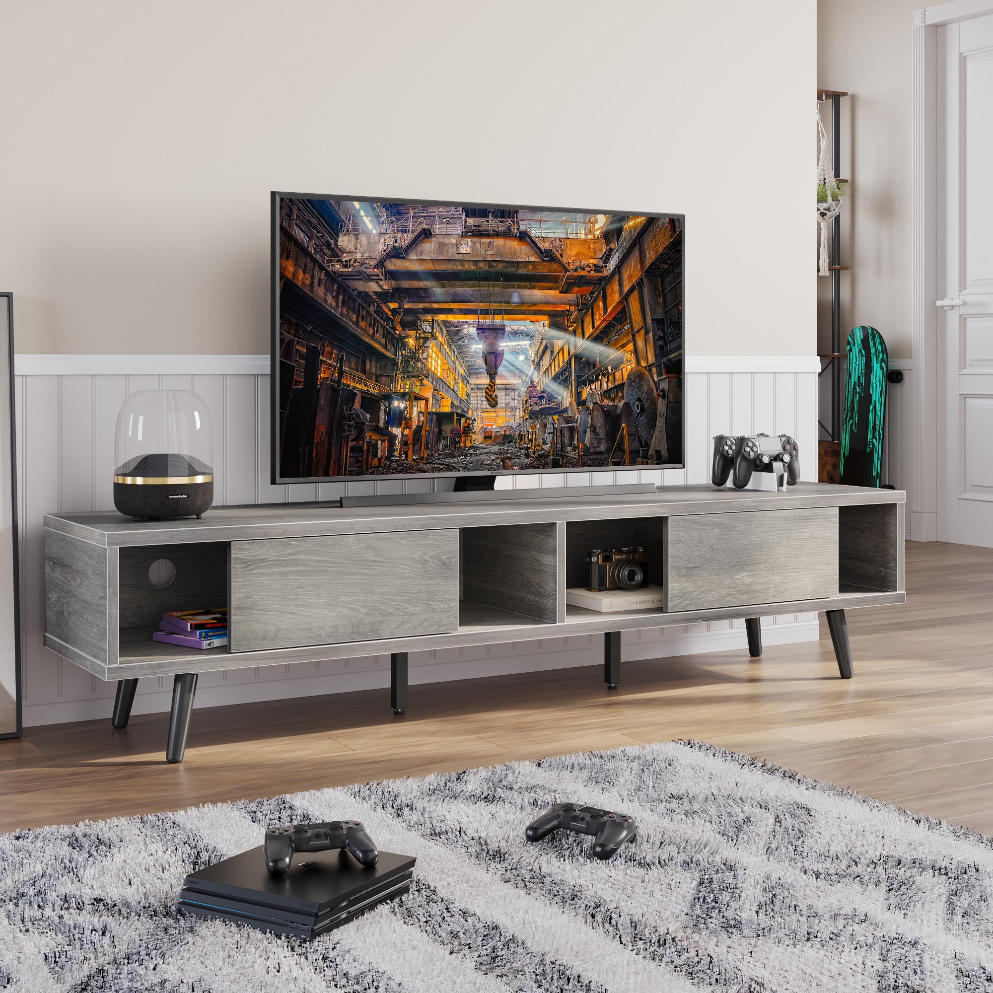 Solid wood mid century best sale modern tv stand