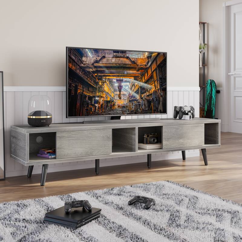 TV Stand for up to 75" TVs with Solid Wood Entertainment Center TV Console Mid-century - 70 inches