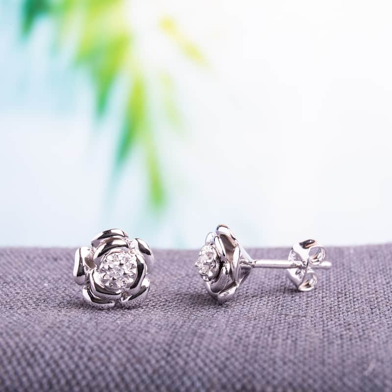 Miadora Sterling Silver Diamond Flower Earrings - 8.9 mm x 8.6 mm x 6.3 mm - 8.9 mm x 8.6 mm x 6.3 mm
