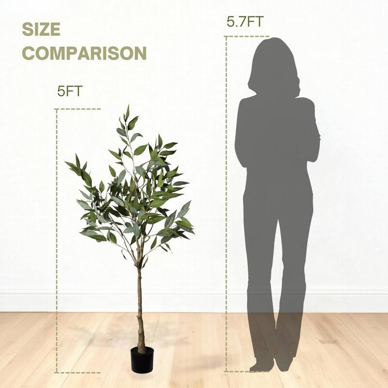 5FT Artificial Eucalyptus Tree in Black Pot - Lifelike Indoor Faux Plant for Home & Office