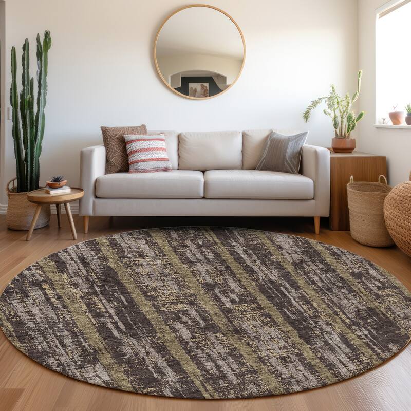 Premium Washable Super Soft Stripe Abrash Mayfield Rug - Chocolate - 8' x 8'