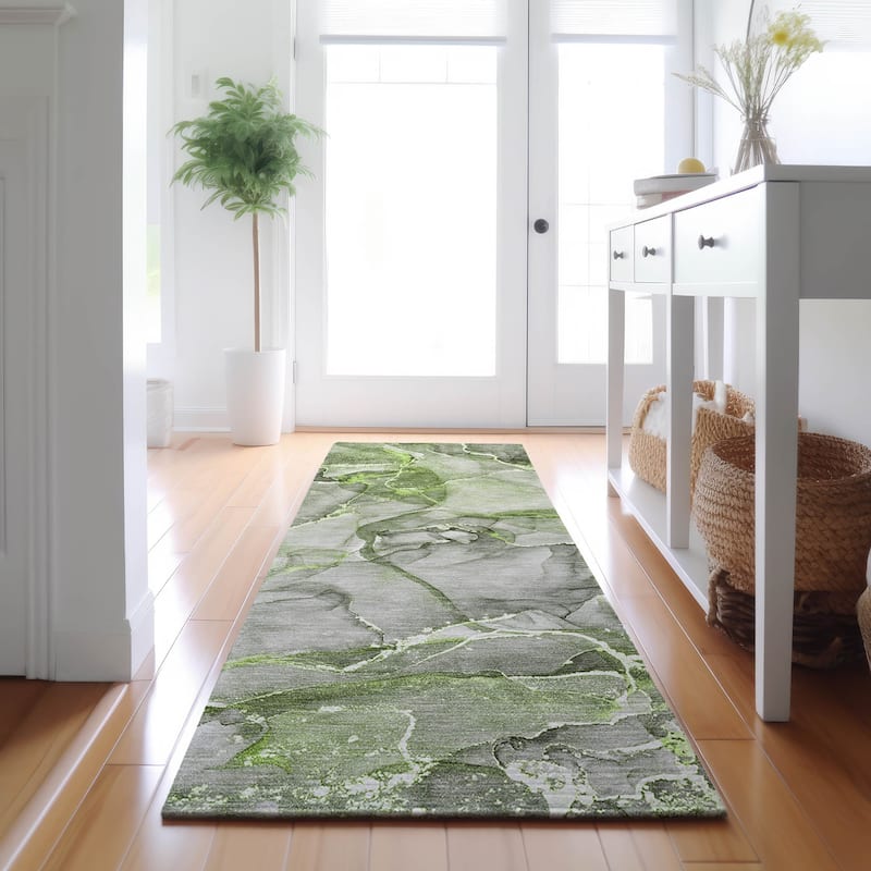 Premium Washable Super Soft Abstract Contemporary Mayfield Rug - Green - 2' 3" x 7' 6"