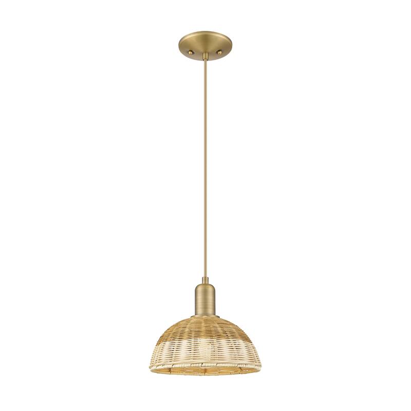 Innovations Lighting Downtown Urban - Natural Ballston Dome - 1 Light 9" Cord Hung Mini Pendant with Basketweave Shade - Brushed Brass