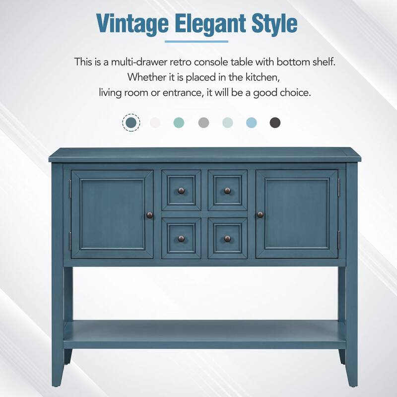 Cambridge Series Ample Storage Vintage Console Table with Four Small Drawers and Bottom Shelf