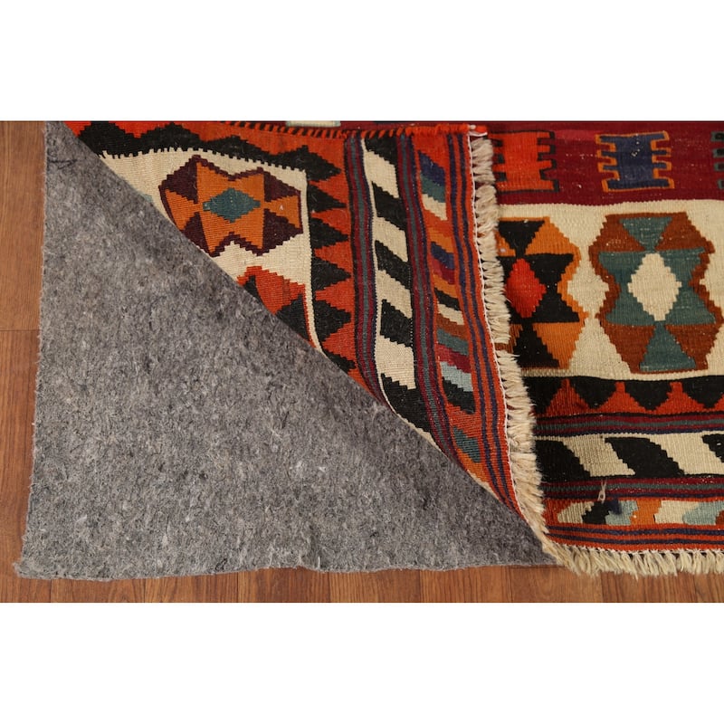 Vegetable Dye Tribal Kilim Qashqai Persian Vintage Wool Carpet - 5'9"x 9'7"