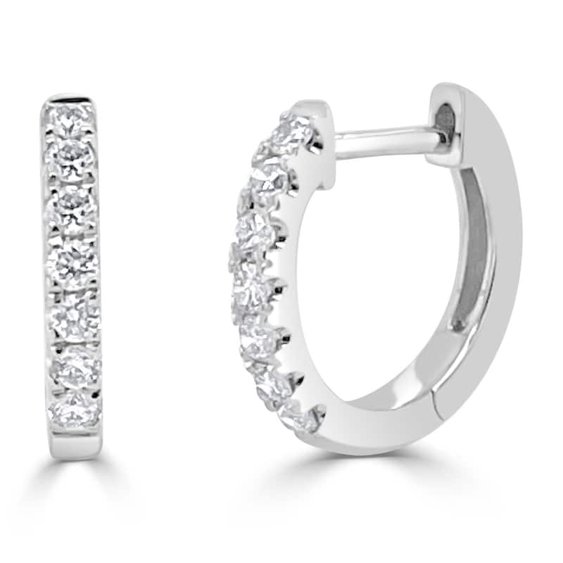 Joelle Collection Diamond Huggie Earring - 14K Gold Earrings U-Shaped Hoops With Certified Diamonds - 12mm - White