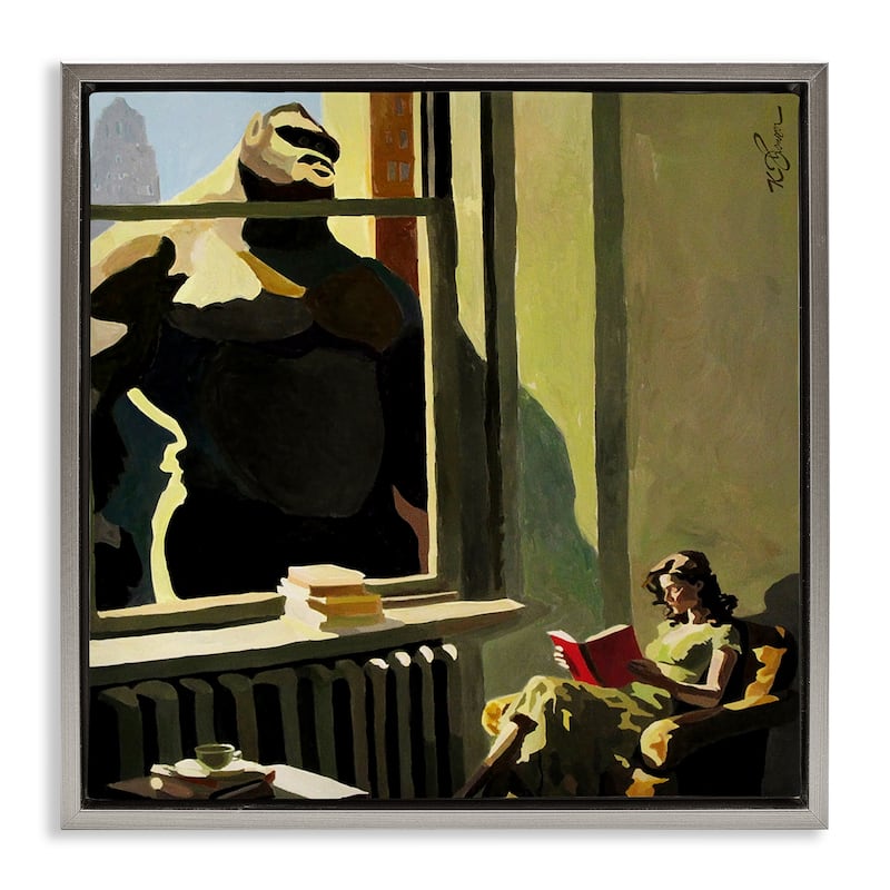 Stupell Gorilla in Window Scene Framed Floater Canvas Wall Art Design By Keith Thomson - 25 x 25 - Grey