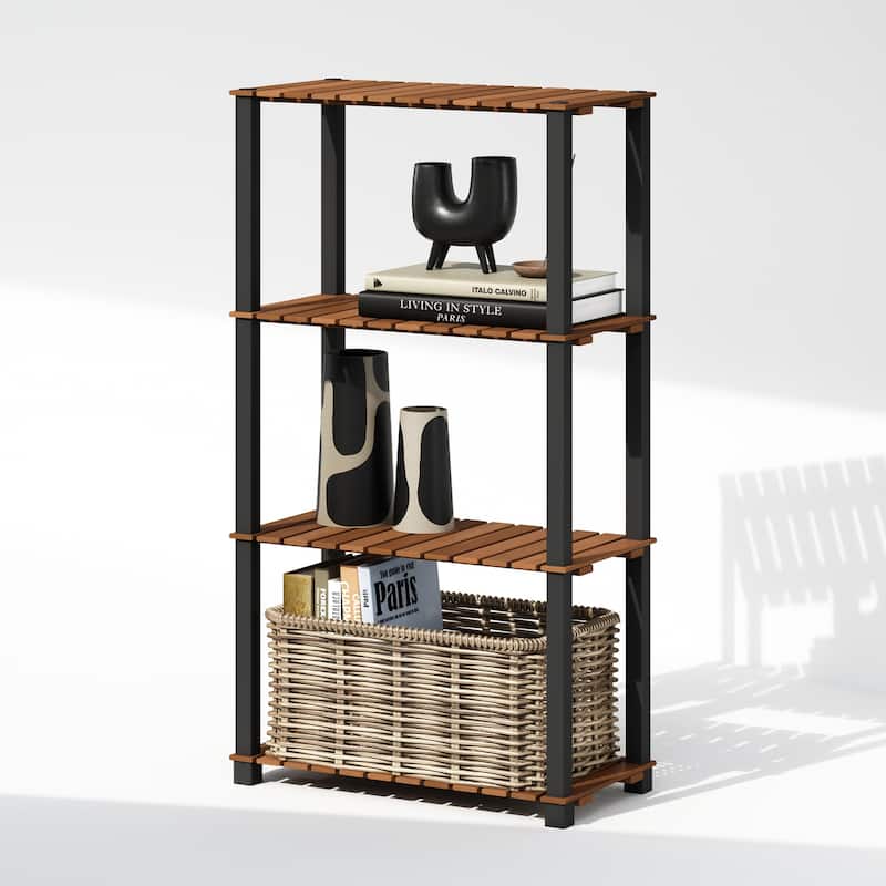 4 Tiers Wood Household Shelving Unit in Natural/Black (23.6 in. W x 43.3 in. H x 11.8 in. D) - 23.6