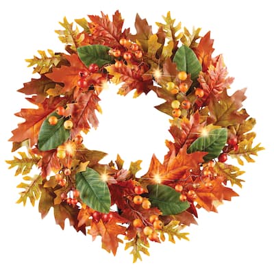 LED Lighted Autumn Colorful Leaves Wreath