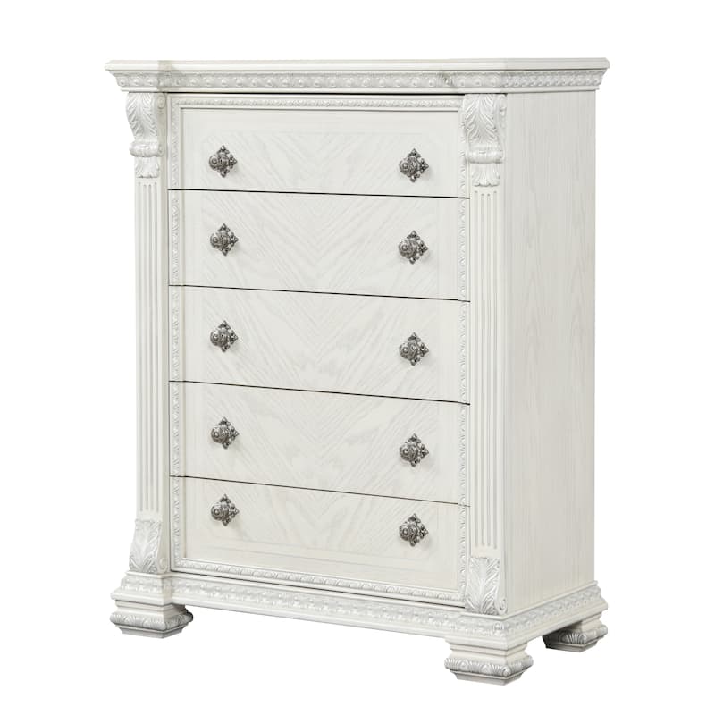 Furniture of America Orla Traditional Solid Pine Wood 5-Drawer Chest with Fluted Posts
