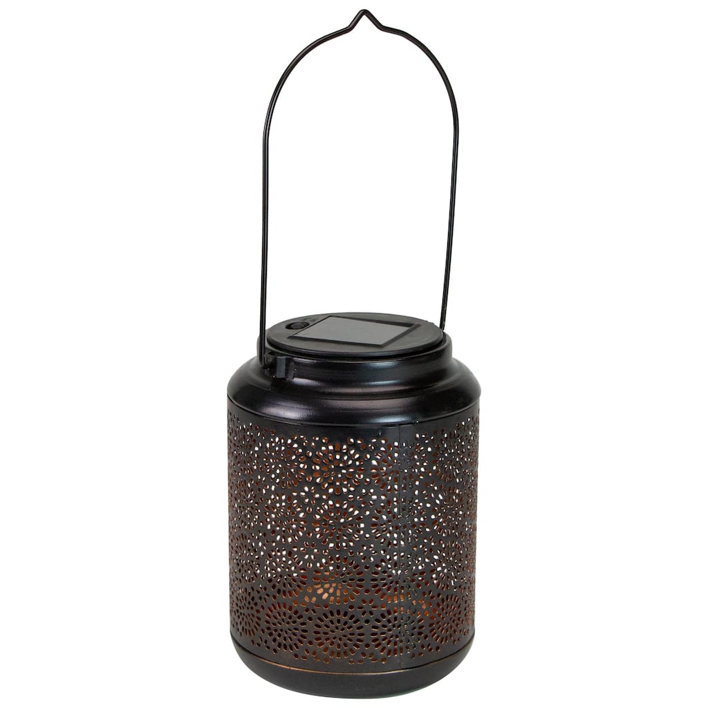 7" Black Outdoor Integrated Floral LED Solar Lantern with Handle - 5
