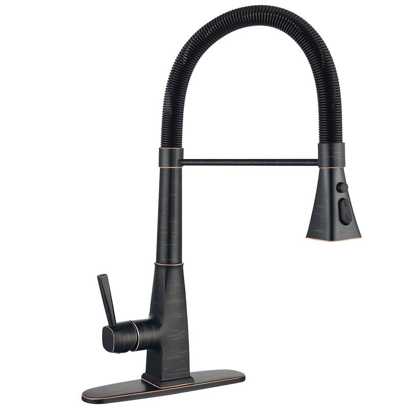 Single Handle Spray 3 Modes Pull Down Kitchen Faucet with Deck Plate - Black Bronze