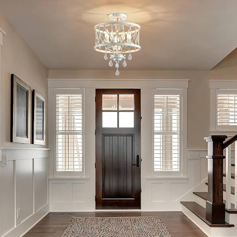 3-light chandelier light white ceiling lamp metal, crystal corridor light