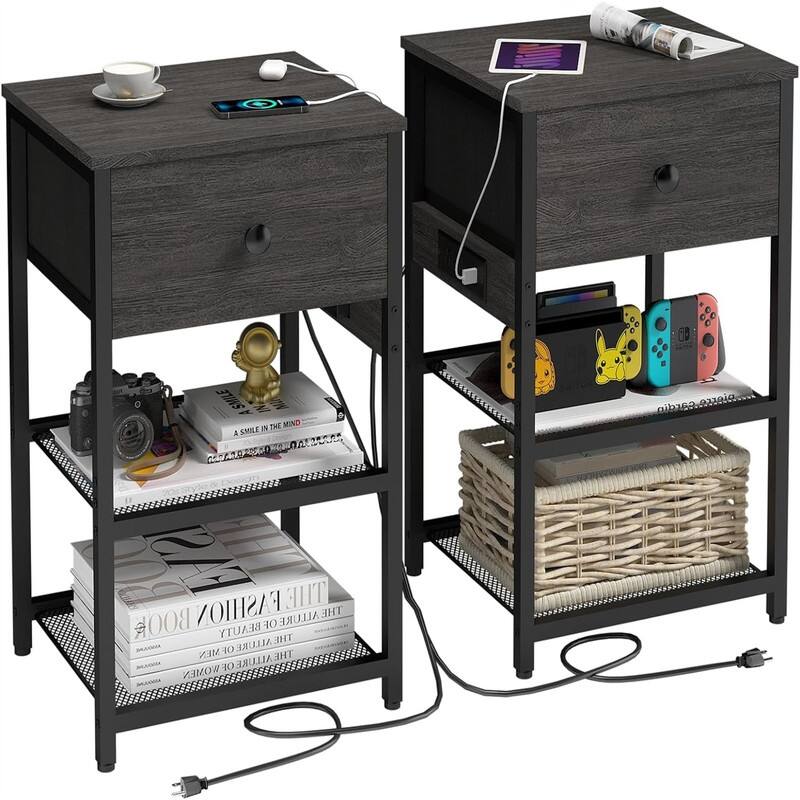 set of 2 with Charging Station - 17.5"D x 7.2"W x 13.5"H - Grey
