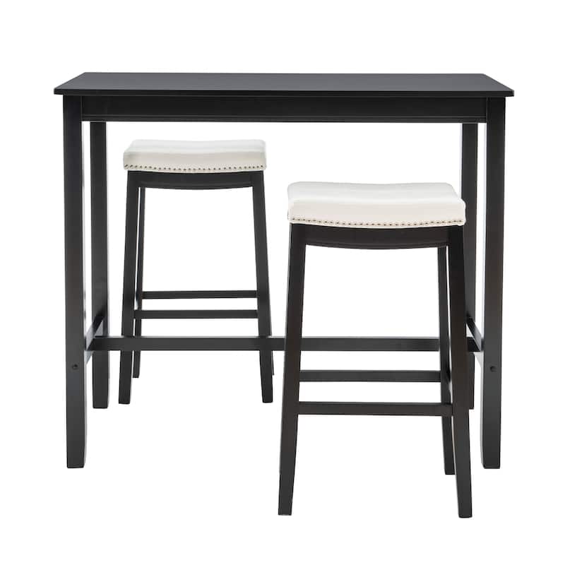 3-Piece Bar Table and Stool Set- 47.25" - Black and White