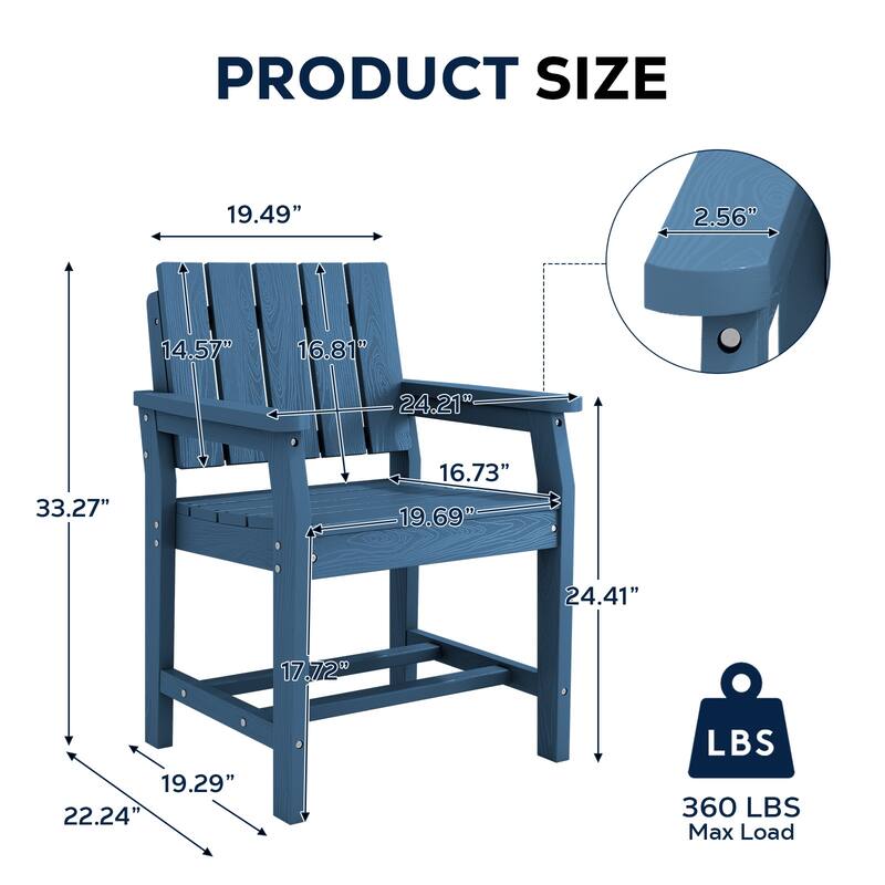 2-Piece Plastic HDPE Patio Dining Chair with 19.69 in Wide Seat - N/A