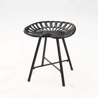 18" Vintage Iron Bucket Seat Stool with 4-Leg Base and Backless Farmhouse Accent Chair for Living Room - 17.5"H x 18"W x 14.5"D