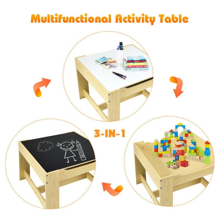 Kids Table and Chairs Set with Storage, Blackboard, and Whiteboard for Creative Drawing and Play