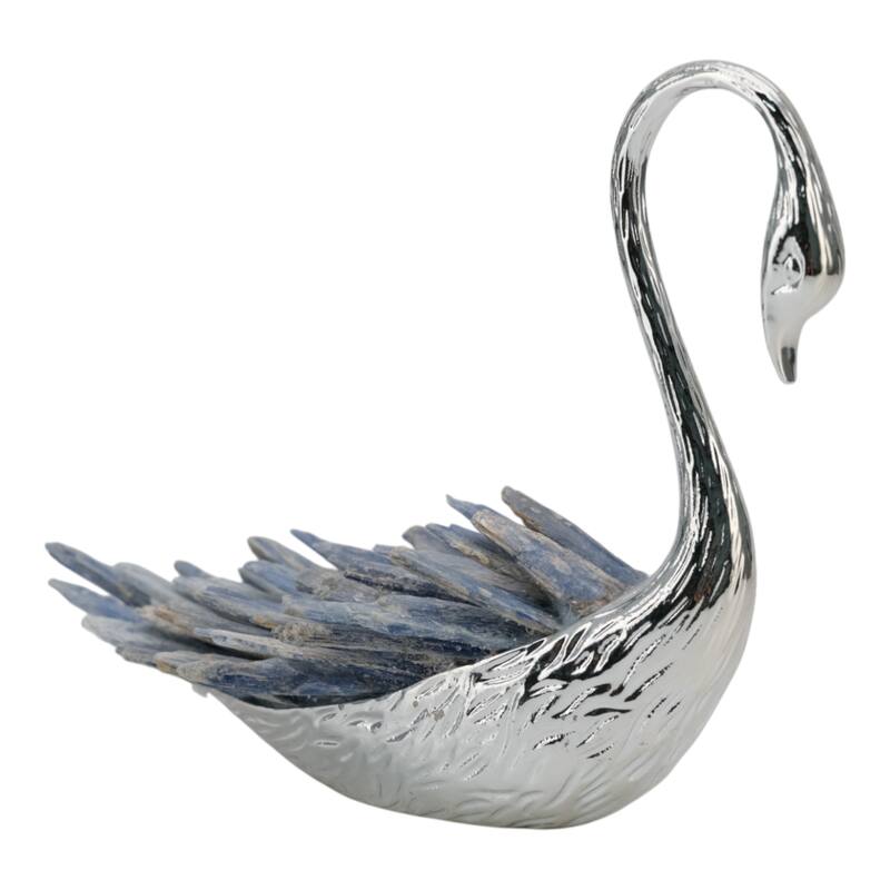 Metal Decorative Object Swan Figurine Kyanite Modern Stone Accent