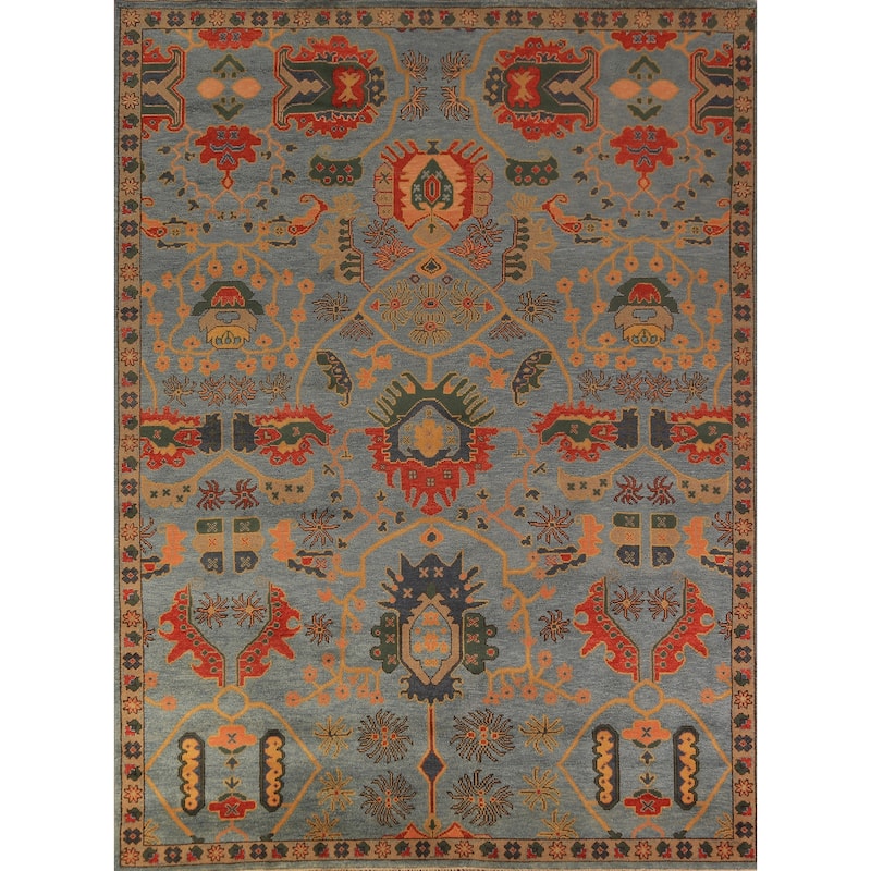 Blue Oushak Indian Area Rug Handmade Wool Carpet - 8'10"x 12'0"