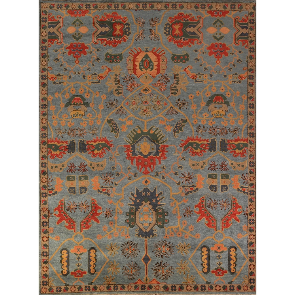 Blue Oushak Indian Area Rug Handmade Wool Carpet - 8'10"x 12'0"