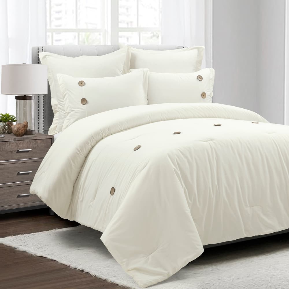 Lush Decor Linen Button Cotton Blend Comforter 5 Piece Set
