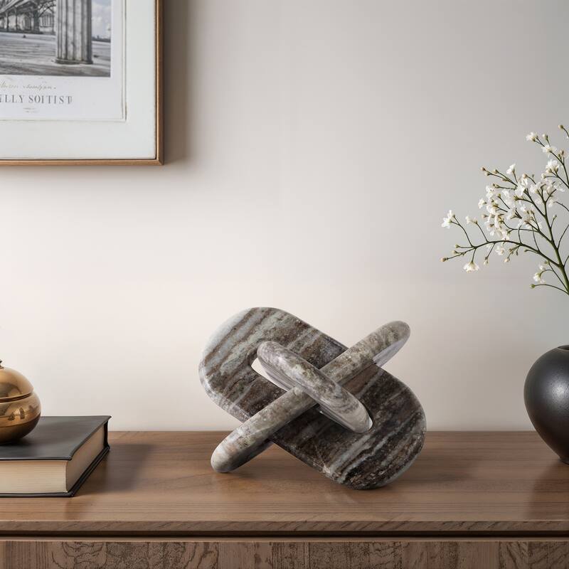 Stone and Marble Decorative Object with Rounded Interlocking Design - 9" x 9" x 9"