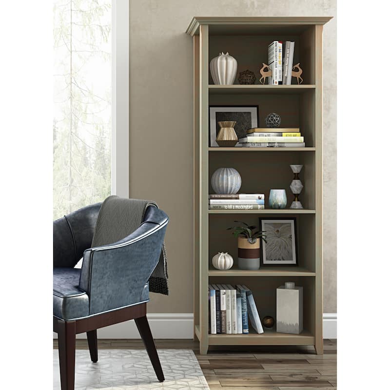 WYNDENHALL Halifax 30" Wide Solid Wood Transitional 5 Shelf Bookcase - 30"w x 14"d x 70" h - Distressed Grey