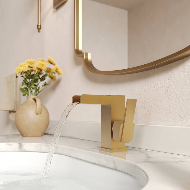 GRANDJOY LED Waterfall Bathroom Sink Faucet with Drain Assembly, Single Handle Vanity Fixture