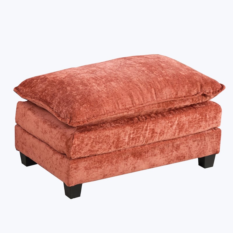 Roomfitters Large Upholstered Ottoman Footrest, Rectangular Padded Coffee Table Stool for Living Room and Bedroom - Orange