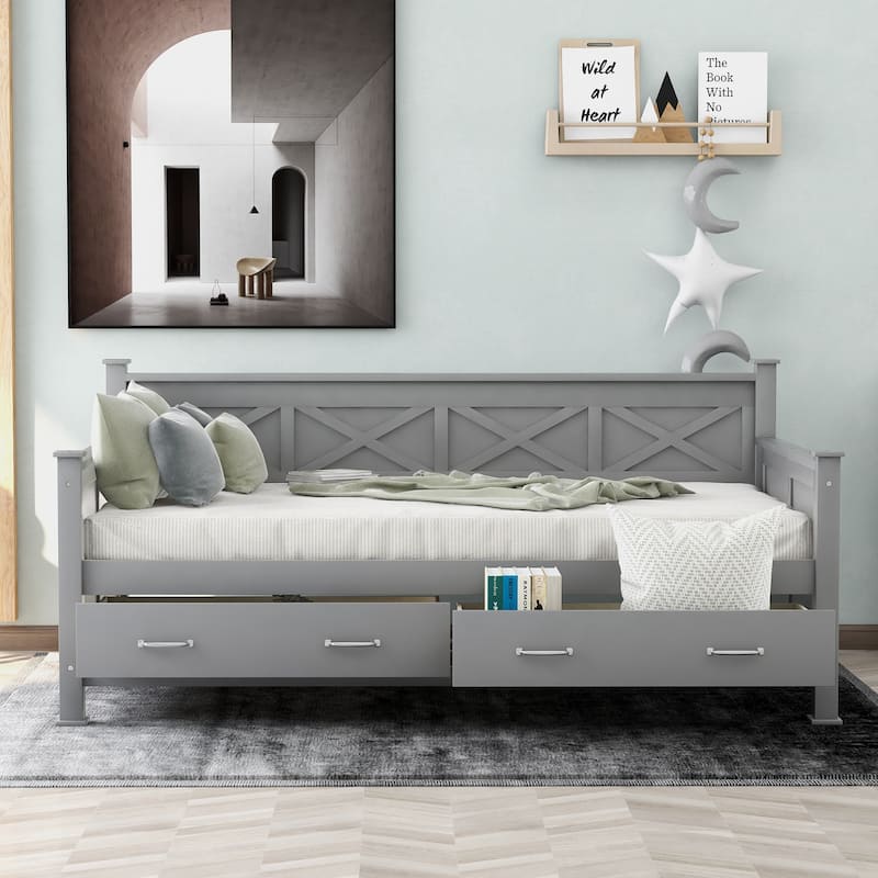 Wooden Modern and Rustic Casual Style Daybed - Grey - Twin