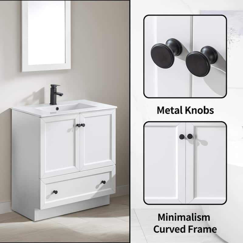 Solid Wood Bathroom Vanity Cabinet with Ceramic Undermount Sink Top Skirting Design